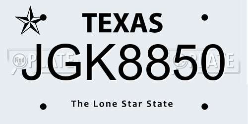 JGK8850 Texas License Plate