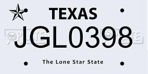 JGL0398 Texas License Plate