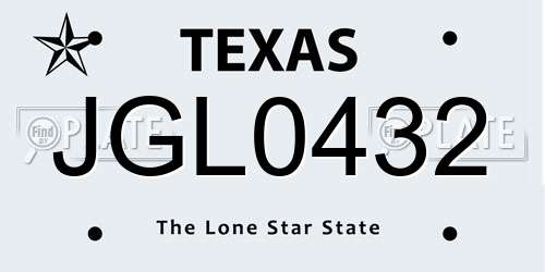 JGL0432 Texas License Plate