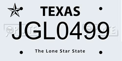 JGL0499 Texas License Plate
