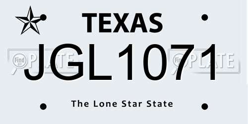 JGL1071 Texas License Plate