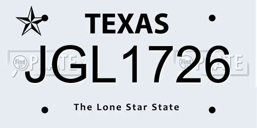 JGL1726 Texas License Plate