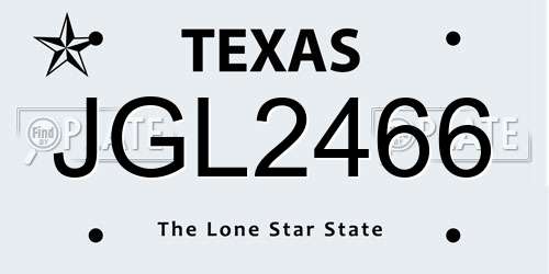 JGL2466 Texas License Plate