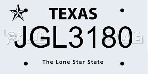 JGL3180 Texas License Plate