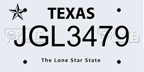 JGL3479 Texas License Plate