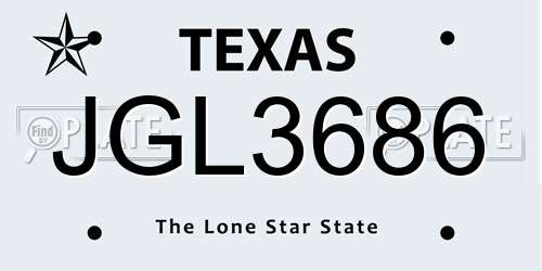 JGL3686 Texas License Plate
