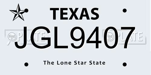 JGL9407 Texas License Plate