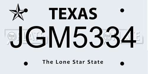 JGM5334 Texas License Plate