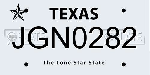 JGN0282 Texas License Plate