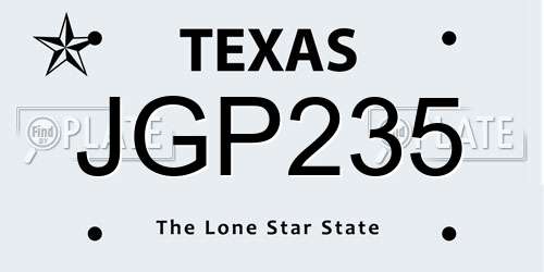 JGP235 Texas License Plate