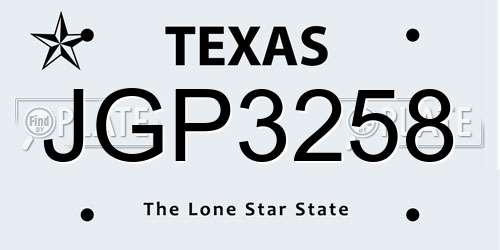 JGP3258 Texas License Plate