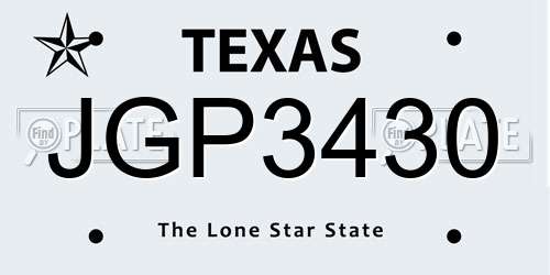 JGP3430 Texas License Plate