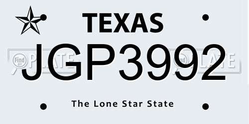 JGP3992 Texas License Plate