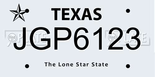 JGP6123 Texas License Plate