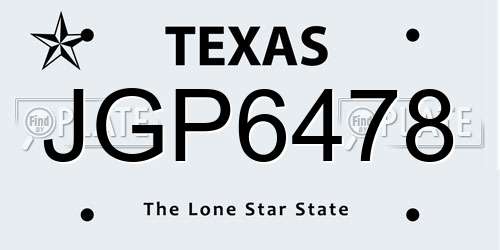 JGP6478 Texas License Plate