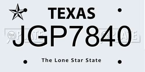 JGP7840 Texas License Plate