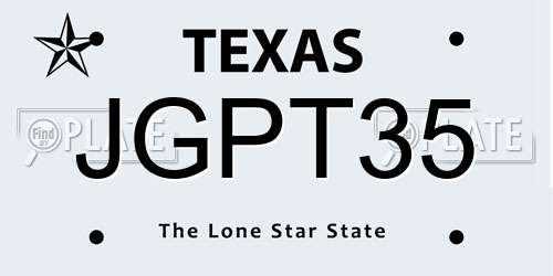 JGPT35 Texas License Plate