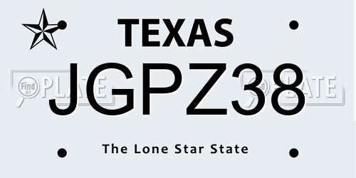 JGPZ38 Texas License Plate