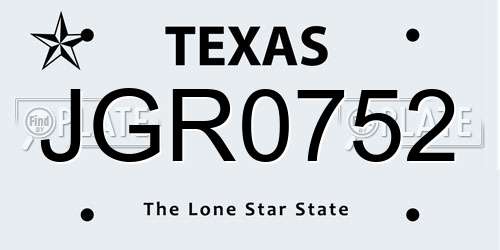 JGR0752 Texas License Plate