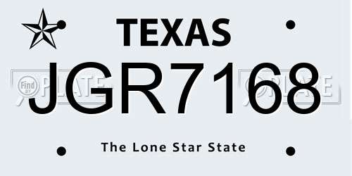 JGR7168 Texas License Plate