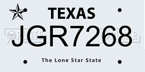 JGR7268 Texas License Plate