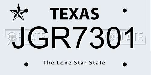 JGR7301 Texas License Plate