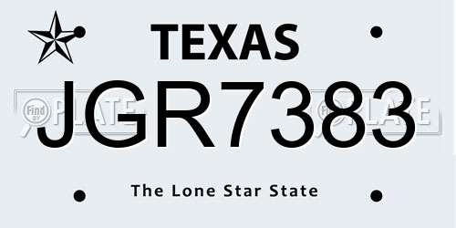 JGR7383 Texas License Plate