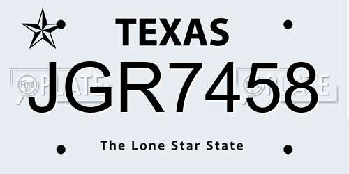 JGR7458 Texas License Plate