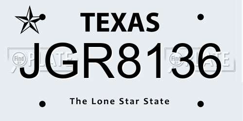 JGR8136 Texas License Plate