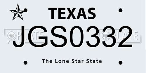JGS0332 Texas License Plate