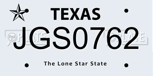 JGS0762 Texas License Plate