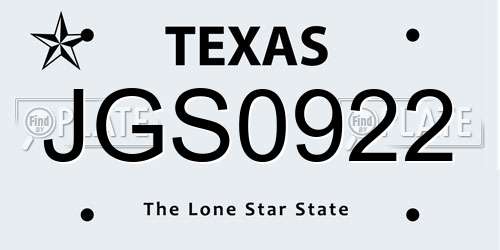 JGS0922 Texas License Plate