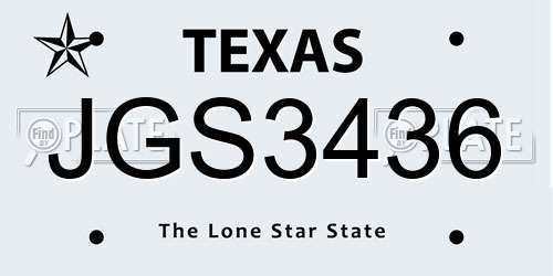 JGS3436 Texas License Plate