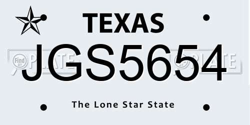 JGS5654 Texas License Plate