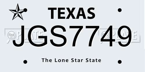 JGS7749 Texas License Plate
