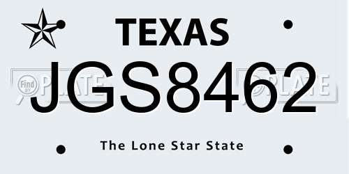JGS8462 Texas License Plate