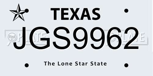 JGS9962 Texas License Plate