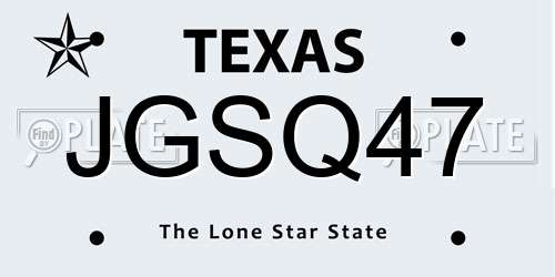 JGSQ47 Texas License Plate