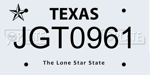 JGT0961 Texas License Plate