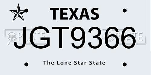 JGT9366 Texas License Plate