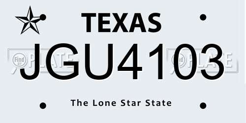 JGU4103 Texas License Plate