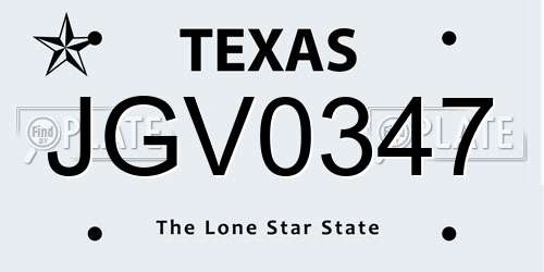 JGV0347 Texas License Plate