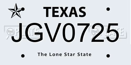 JGV0725 Texas License Plate