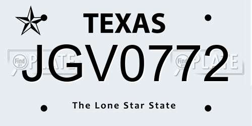 JGV0772 Texas License Plate