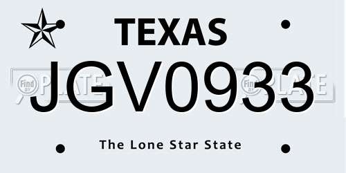 JGV0933 Texas License Plate