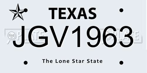 JGV1963 Texas License Plate