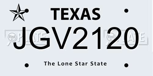 JGV2120 Texas License Plate