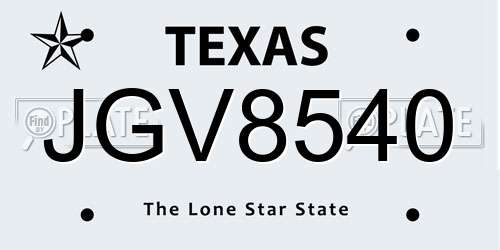 JGV8540 Texas License Plate