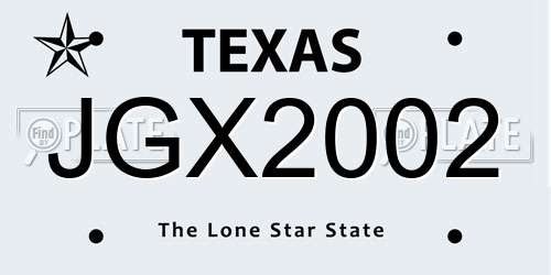 JGX2002 Texas License Plate