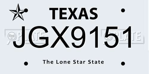 JGX9151 Texas License Plate